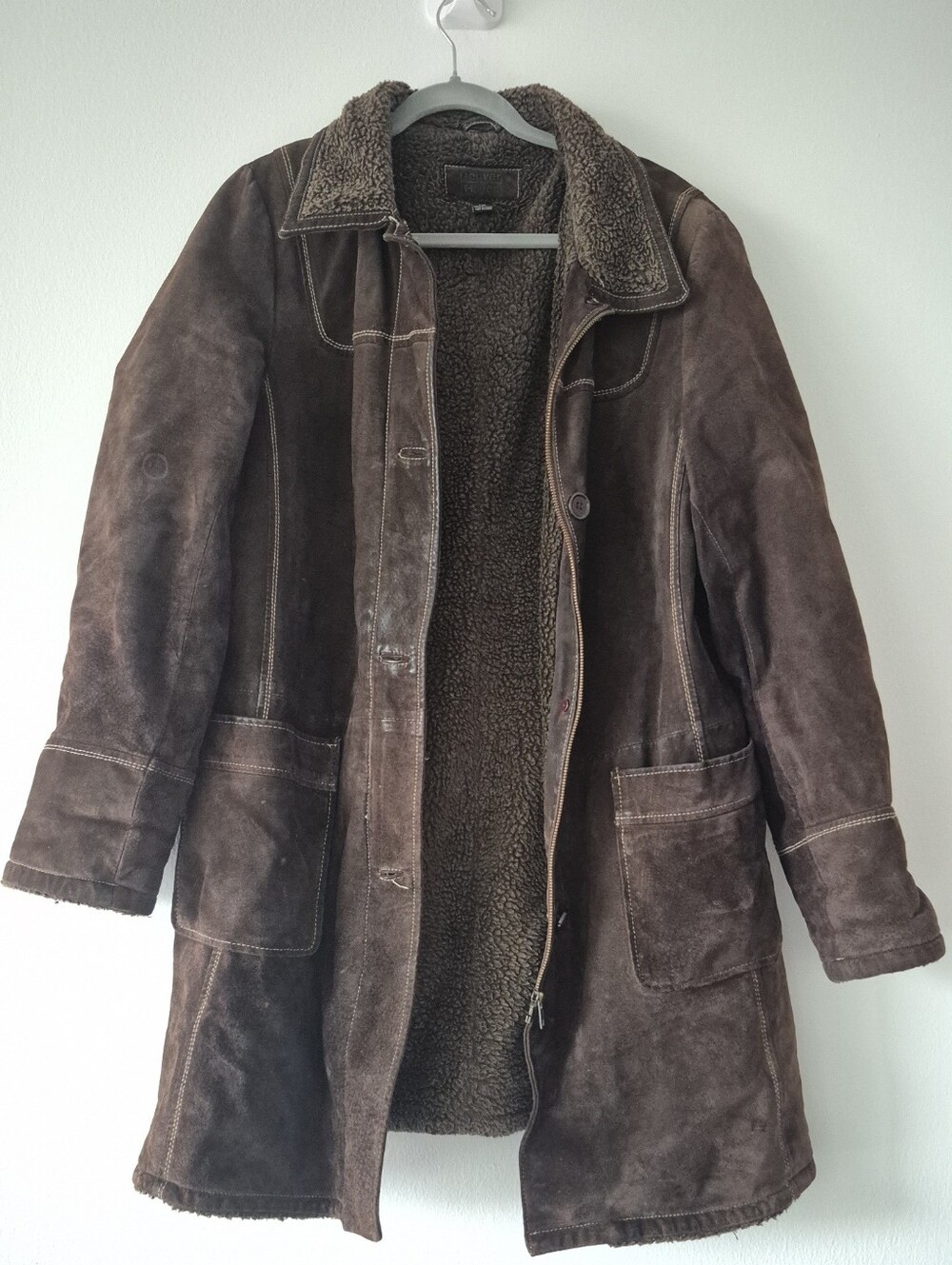 Women's Brown Shearling-Lined Suede Coat
